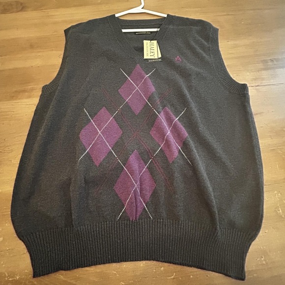 Haley Signature Sweater Vest Mens Large Gray Purple Argyle V Neck Pullover New - Picture 1 of 4
